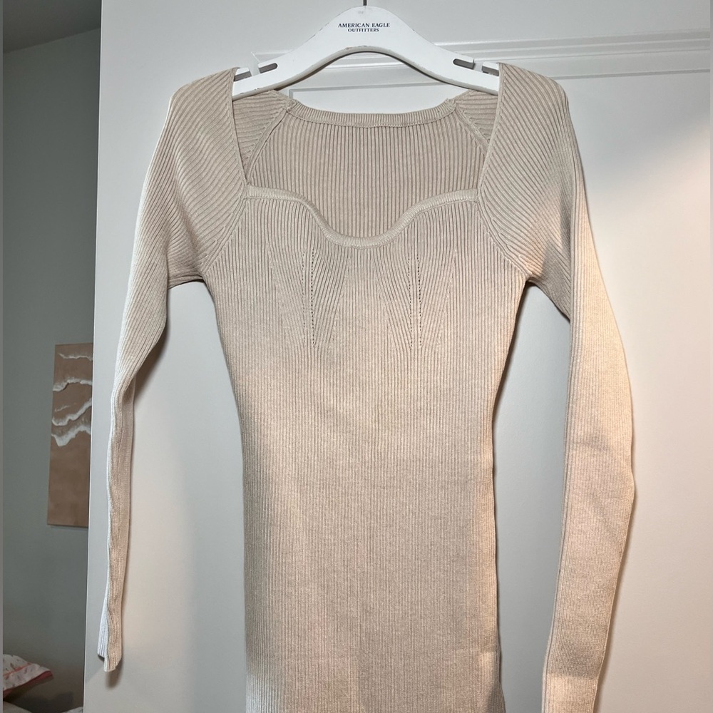 Commense First Choice Rib Slit Midi Sweater Dress long sleeve
